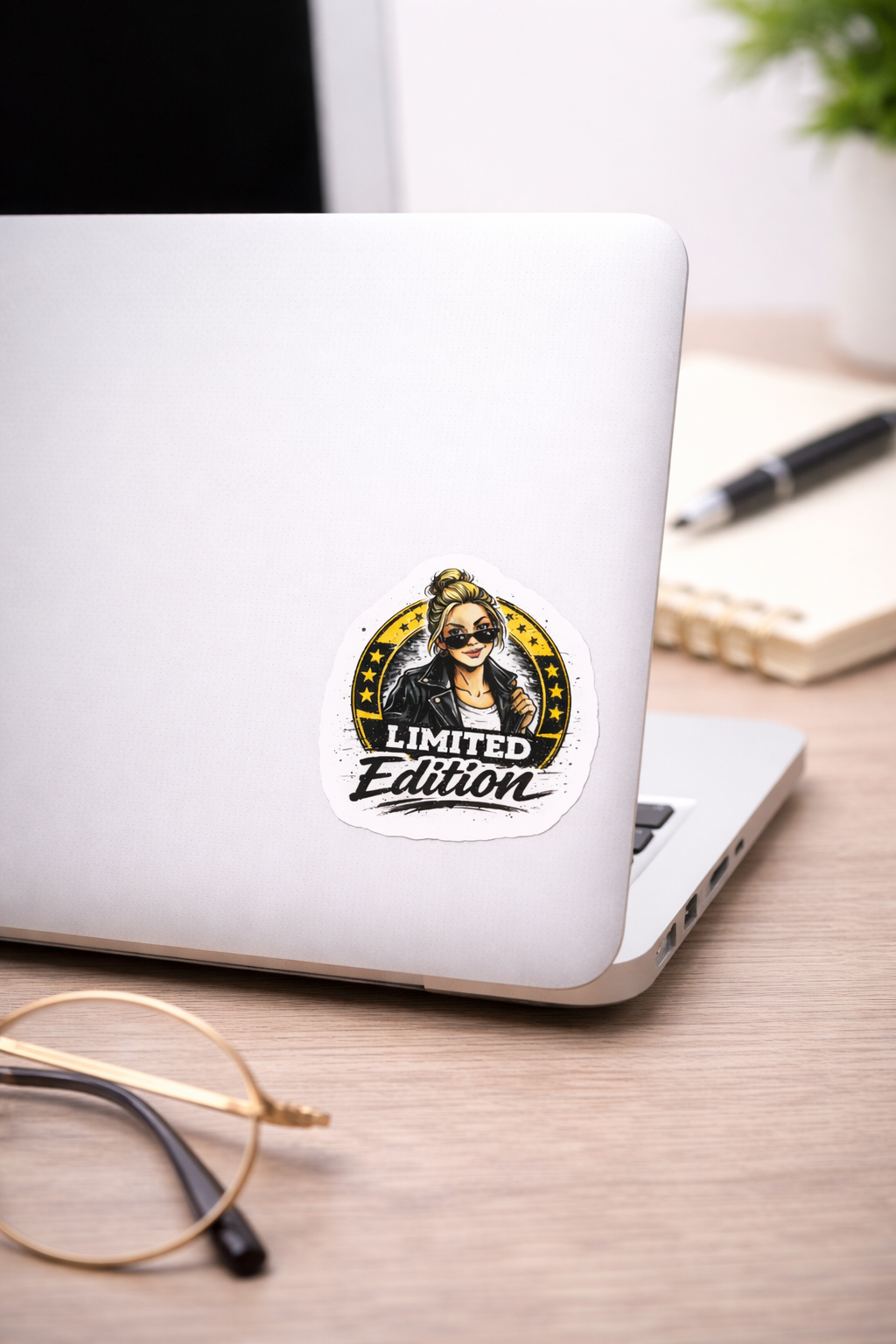 Limited Edition Sticker – Frau mit Sonnenbrille & Statement-Look