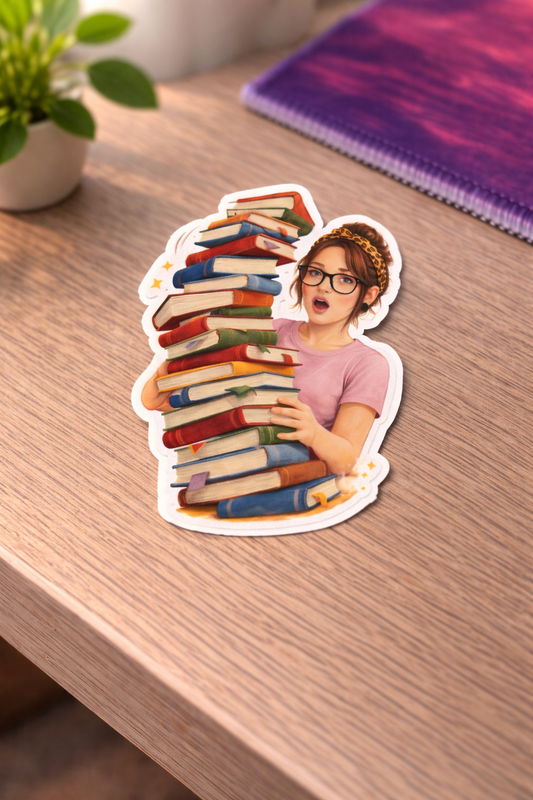 Book Lover Sticker – süsser Vinyl Aufkleber mit Bücherstapel & Girl Design