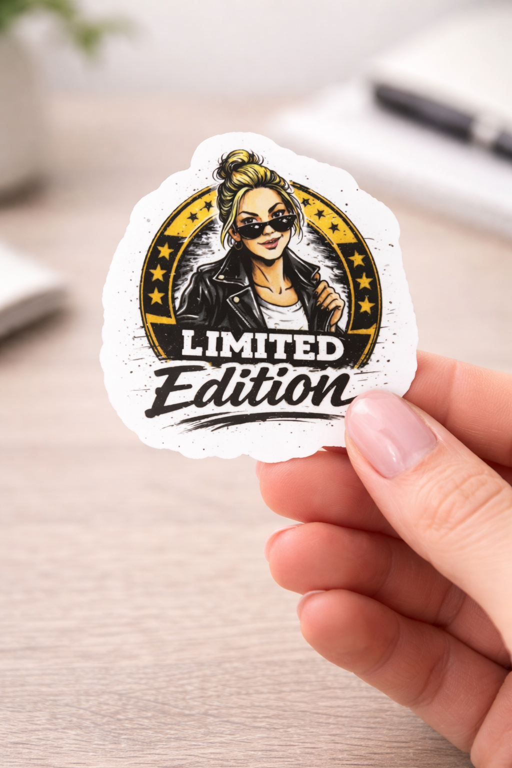 Limited Edition Sticker – Frau mit Sonnenbrille & Statement-Look