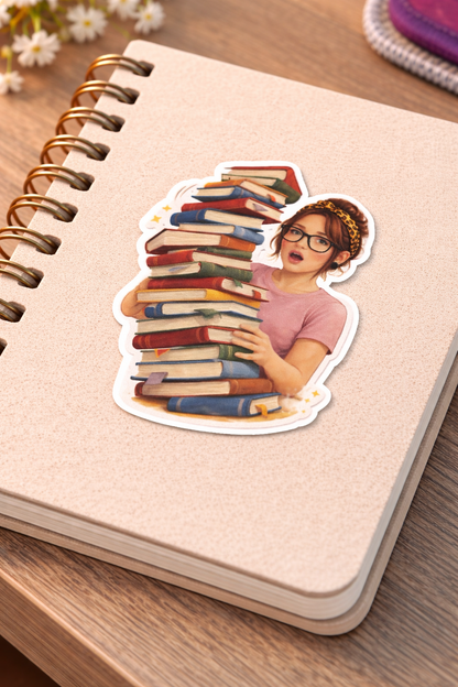 Book Lover Sticker – süsser Vinyl Aufkleber mit Bücherstapel & Girl Design