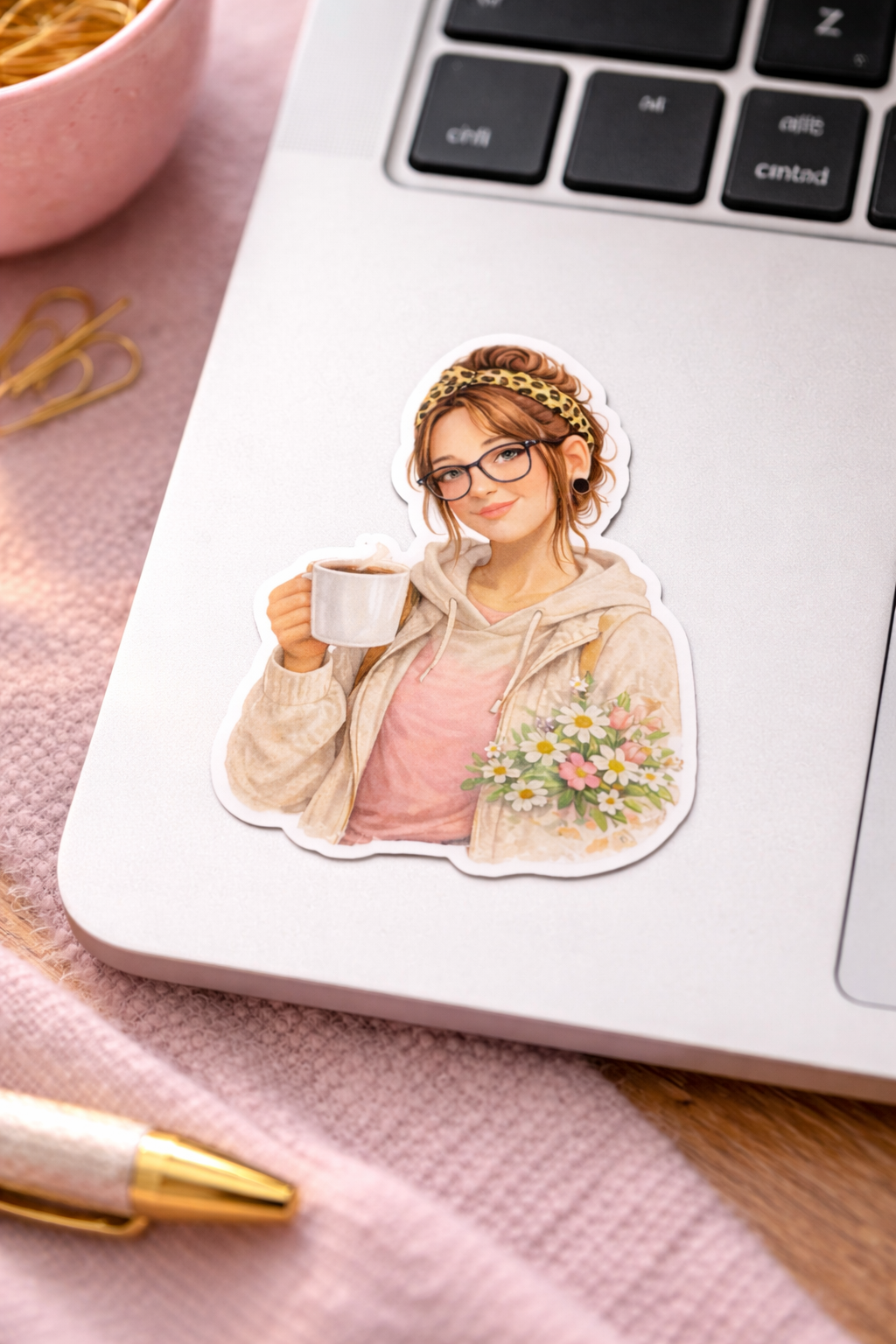 Coffee Lover Sticker – süßer Vinyl Aufkleber mit Blumen & Becher
