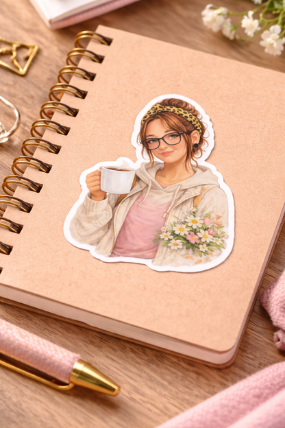 Coffee Lover Sticker – süßer Vinyl Aufkleber mit Blumen & Becher
