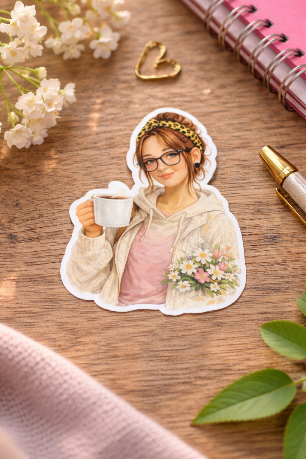 Coffee Lover Sticker – süßer Vinyl Aufkleber mit Blumen & Becher