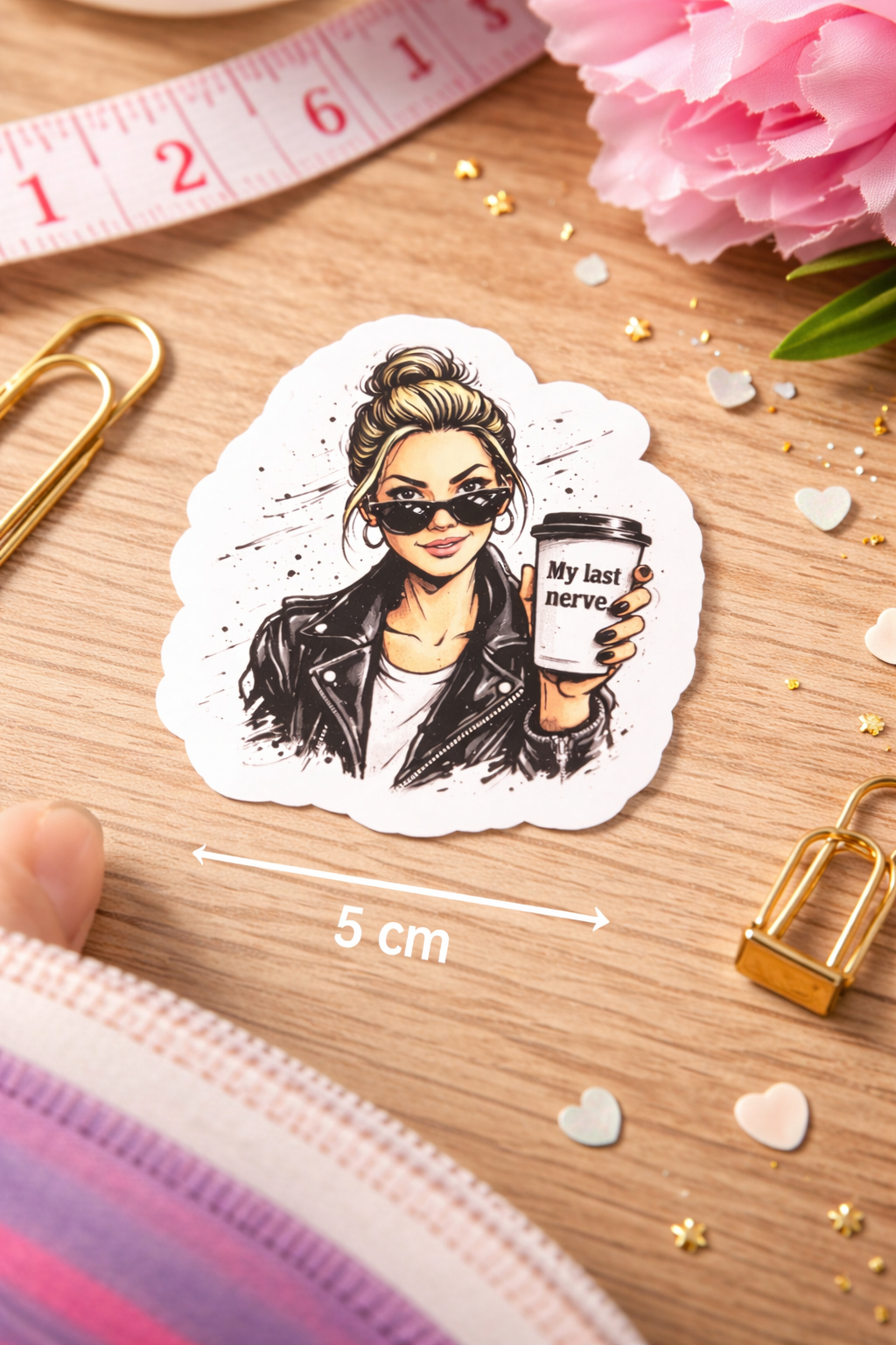 Lustiger Coffee Sticker „My Last Nerve“ – Fashion Girl | Laptop Aufkleber 5 cm
