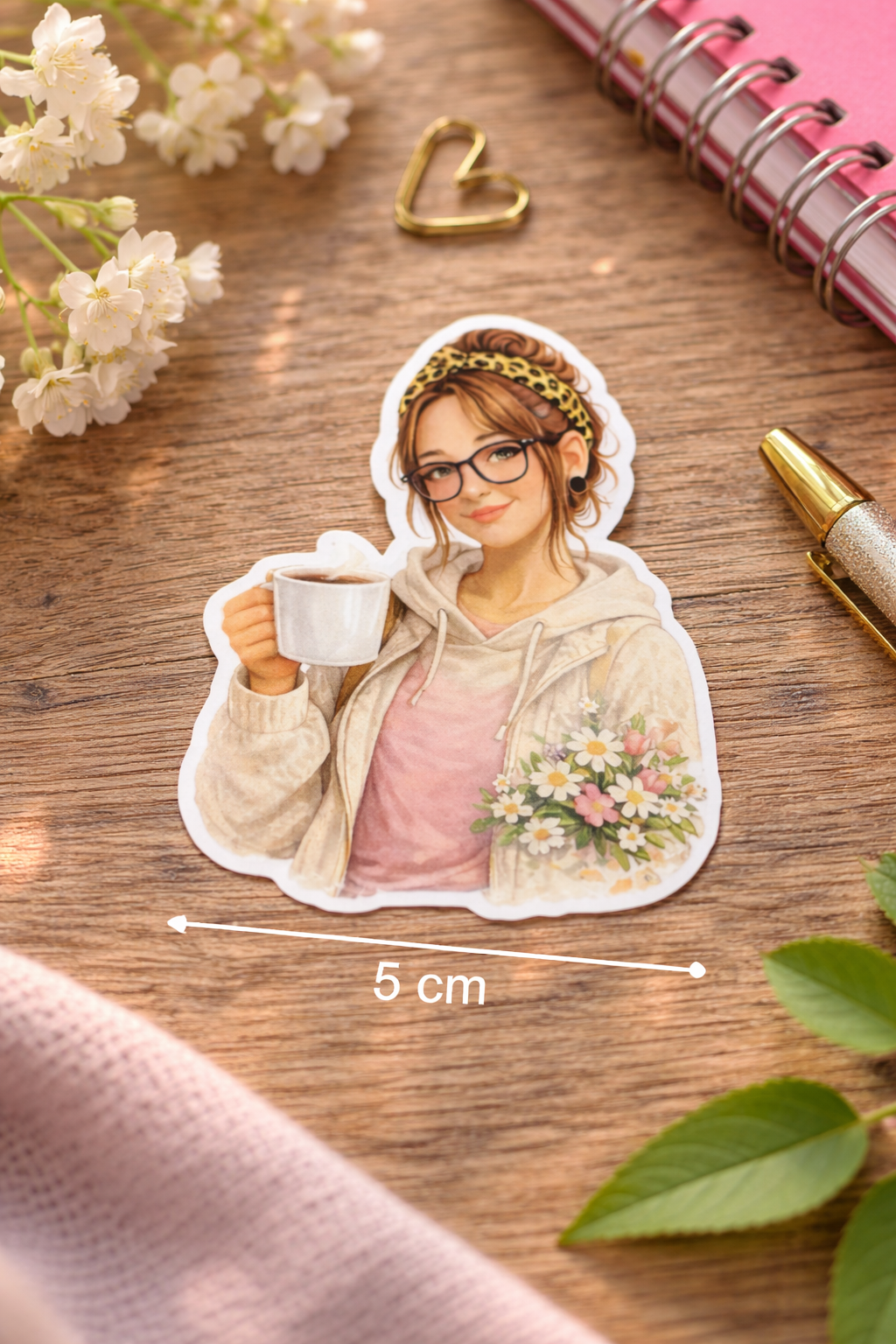 Coffee Lover Sticker – süßer Vinyl Aufkleber mit Blumen & Becher