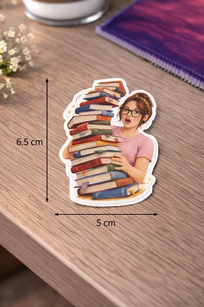 Book Lover Sticker – süsser Vinyl Aufkleber mit Bücherstapel & Girl Design