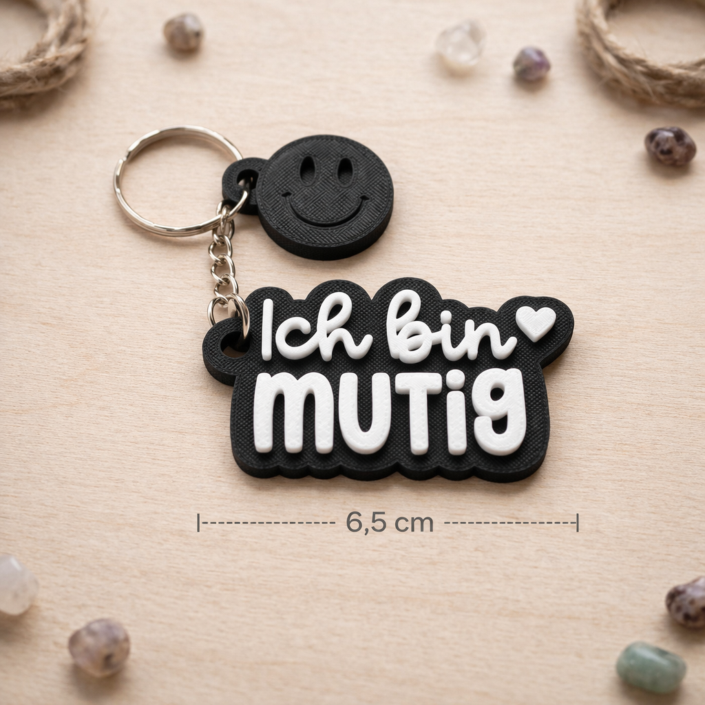 Schlüsselanhänger „Ich bin mutig“ – Handmade 3D-Druck Anhänger aus PLA