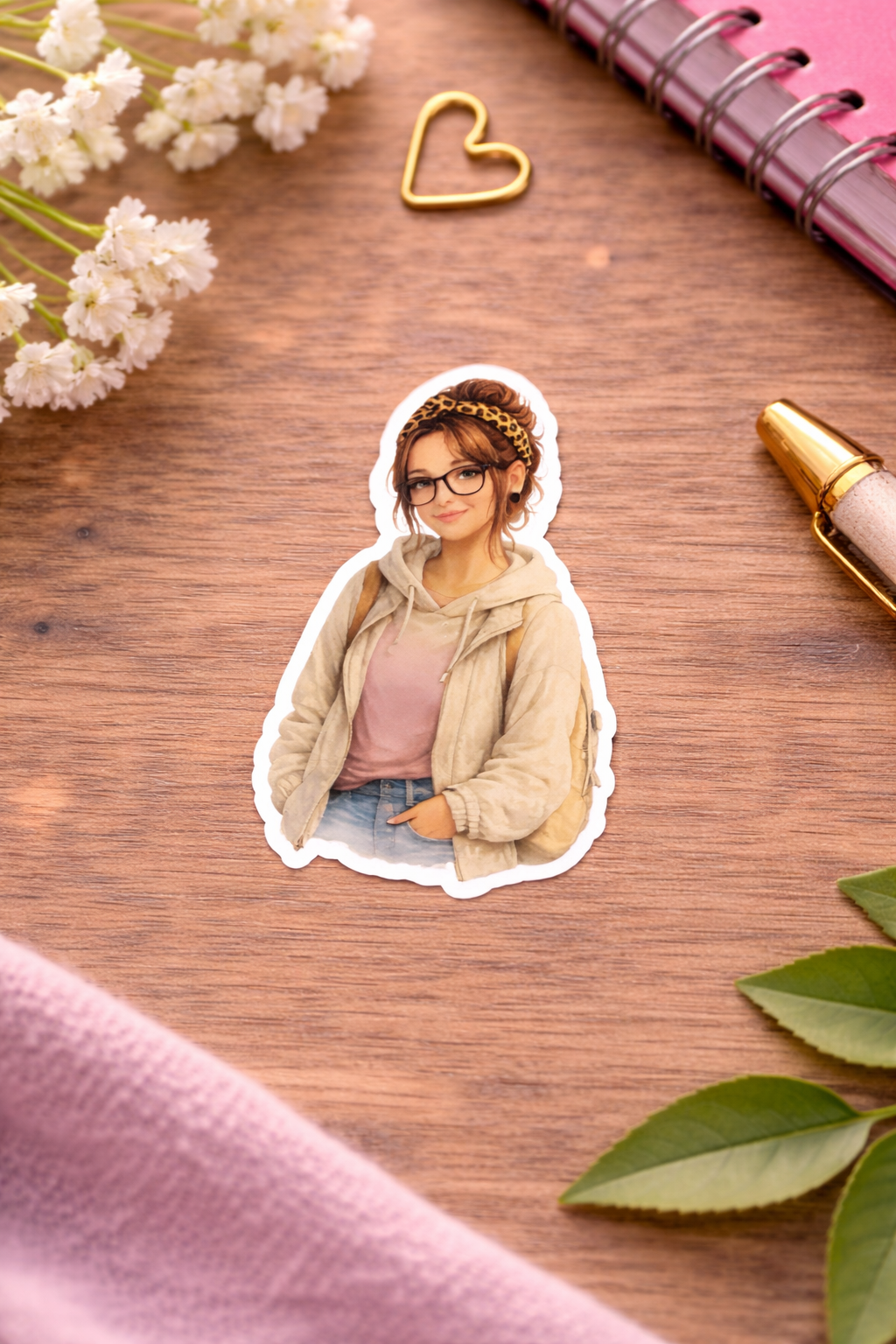 Cozy Girl Sticker – süßer Vinyl Aufkleber mit Brille & Hoodie