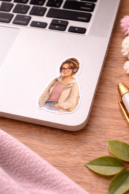 Cozy Girl Sticker – süßer Vinyl Aufkleber mit Brille & Hoodie