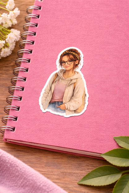 Cozy Girl Sticker – süßer Vinyl Aufkleber mit Brille & Hoodie
