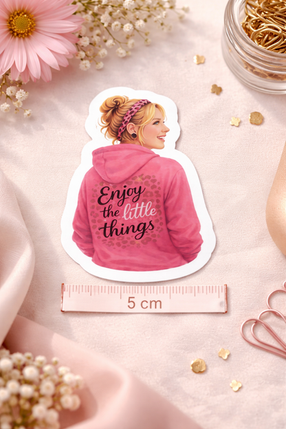 Enjoy the little things Sticker – süßer Vinyl Aufkleber mit pinken Hoodie