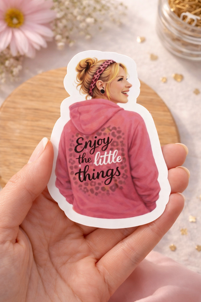 Enjoy the little things Sticker – süßer Vinyl Aufkleber mit pinken Hoodie
