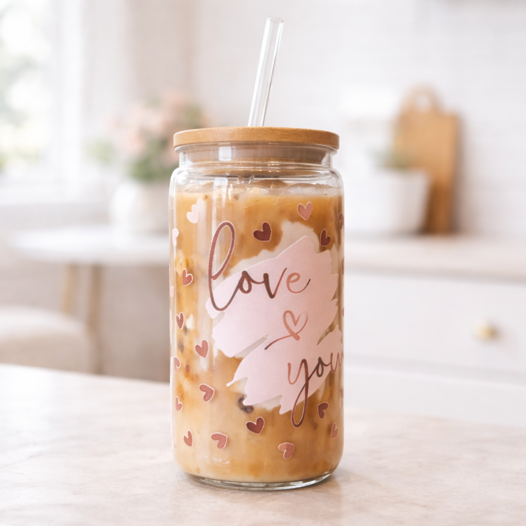 Trinkbecher klar-  „Love You“