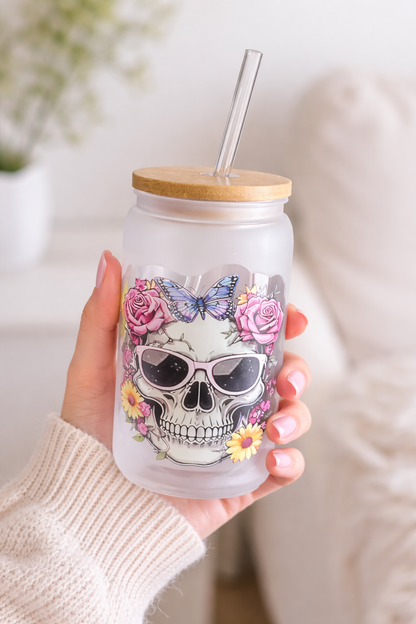 Trinkbecher Totenkopf mattiert– Butterfly Skull