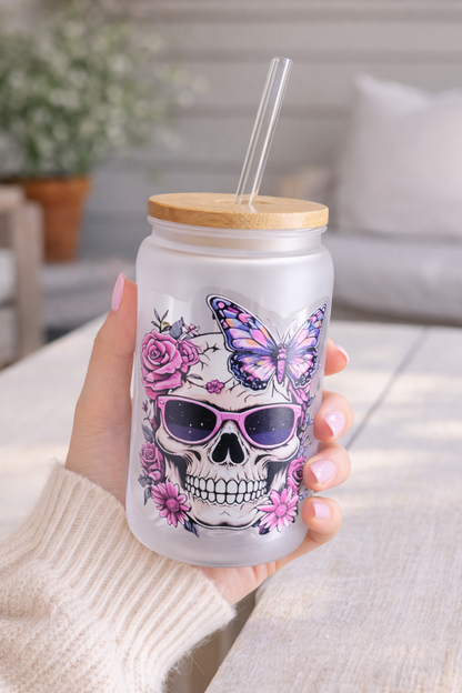 Trinkbecher Totenkopf mattiert– Rose Skull