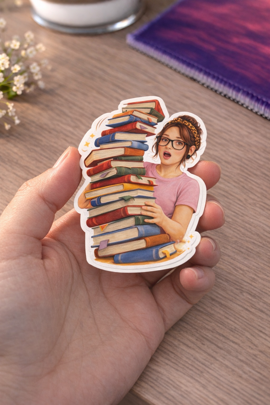 Book Lover Sticker – süsser Vinyl Aufkleber mit Bücherstapel & Girl Design