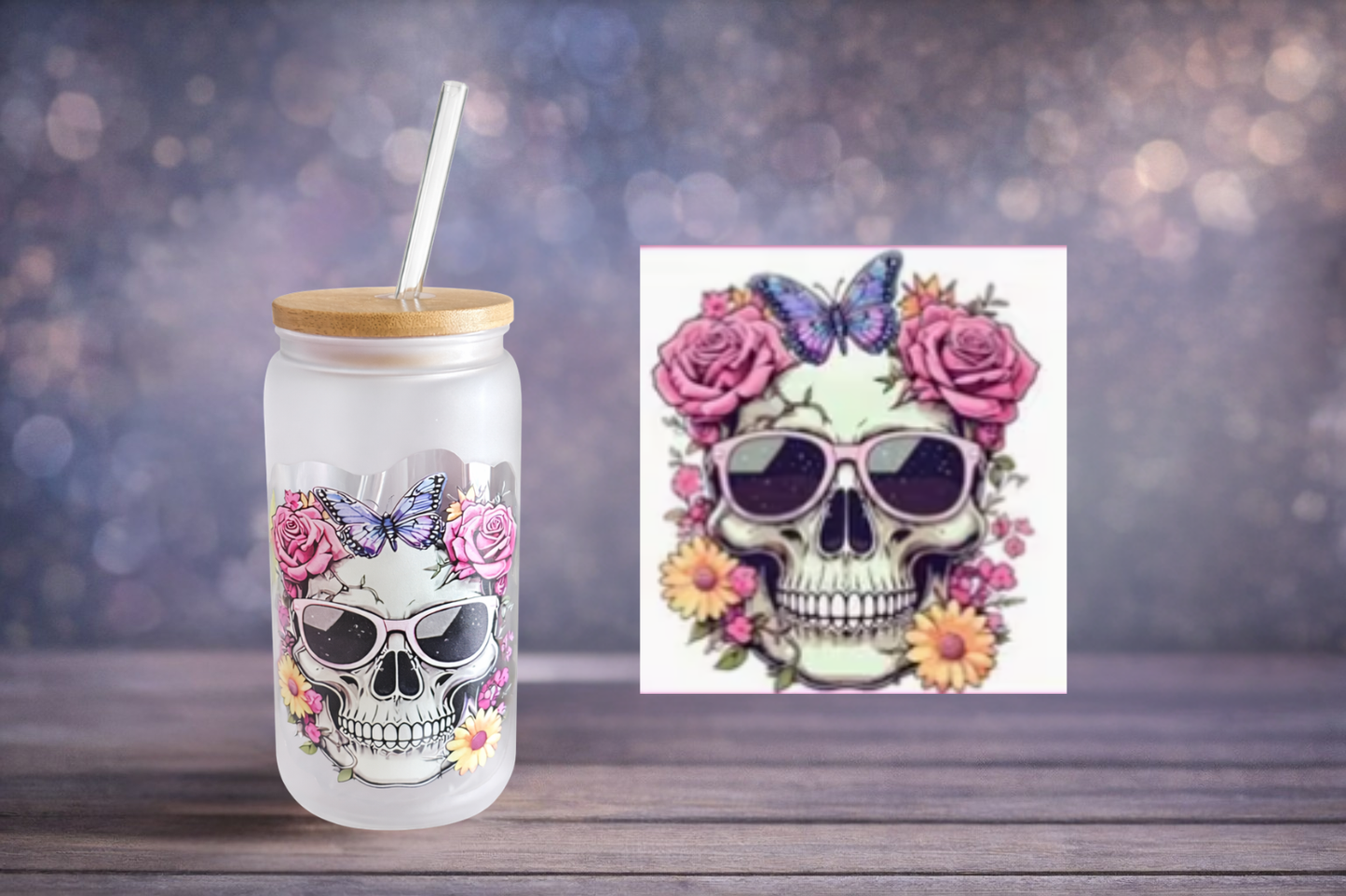 Trinkbecher Totenkopf mattiert– Butterfly Skull