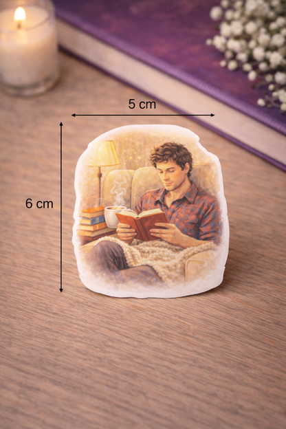 Cozy Reading Boy Sticker – süßer Vinyl Aufkleber mit Buch & gemütlicher Szene