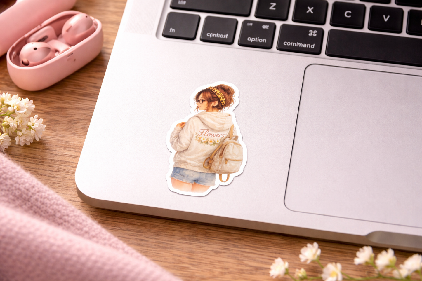 Flower Girl Sticker – süßer Vinyl Aufkleber mit Blumen & Hoodie