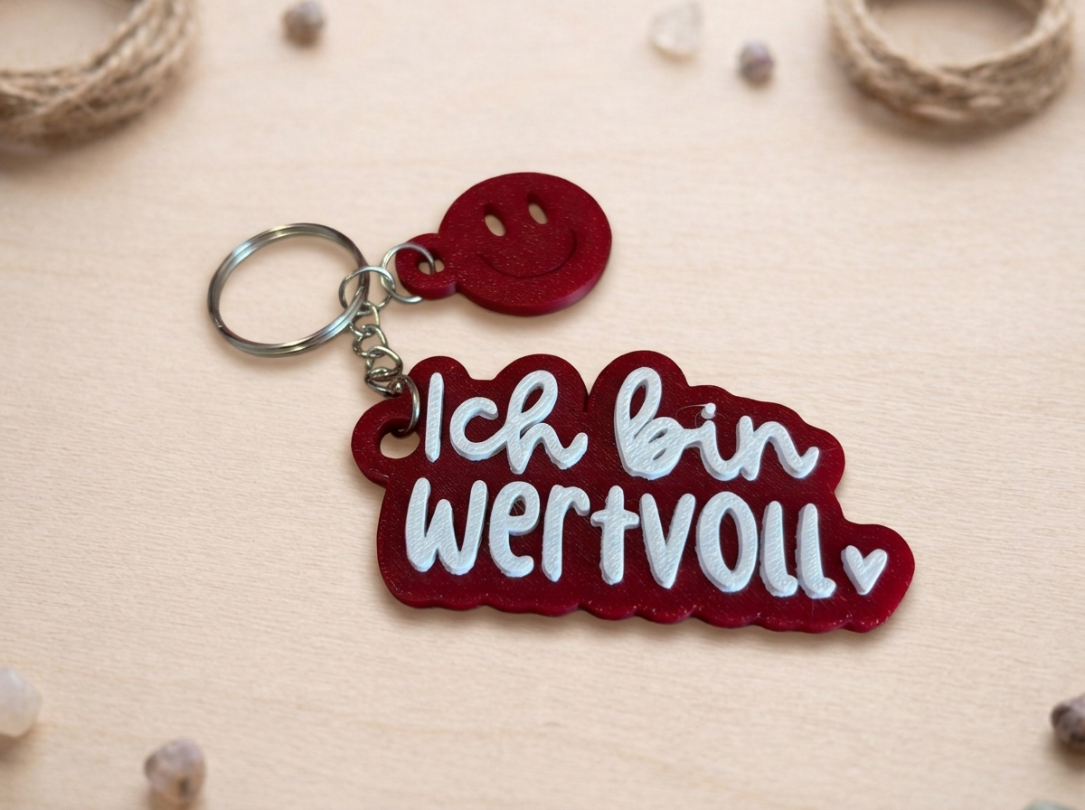 Schlüsselanhänger „Ich bin wertvoll“ – Handmade 3D-Druck Anhänger aus PLA