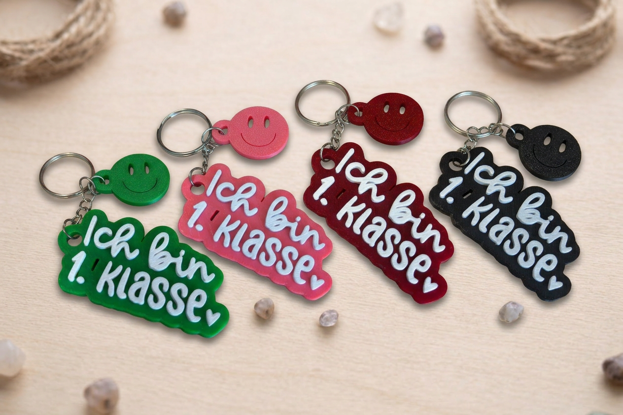 Schlüsselanhänger „Ich bin 1.Klasse“ – Handmade 3D-Druck Anhänger aus PLA