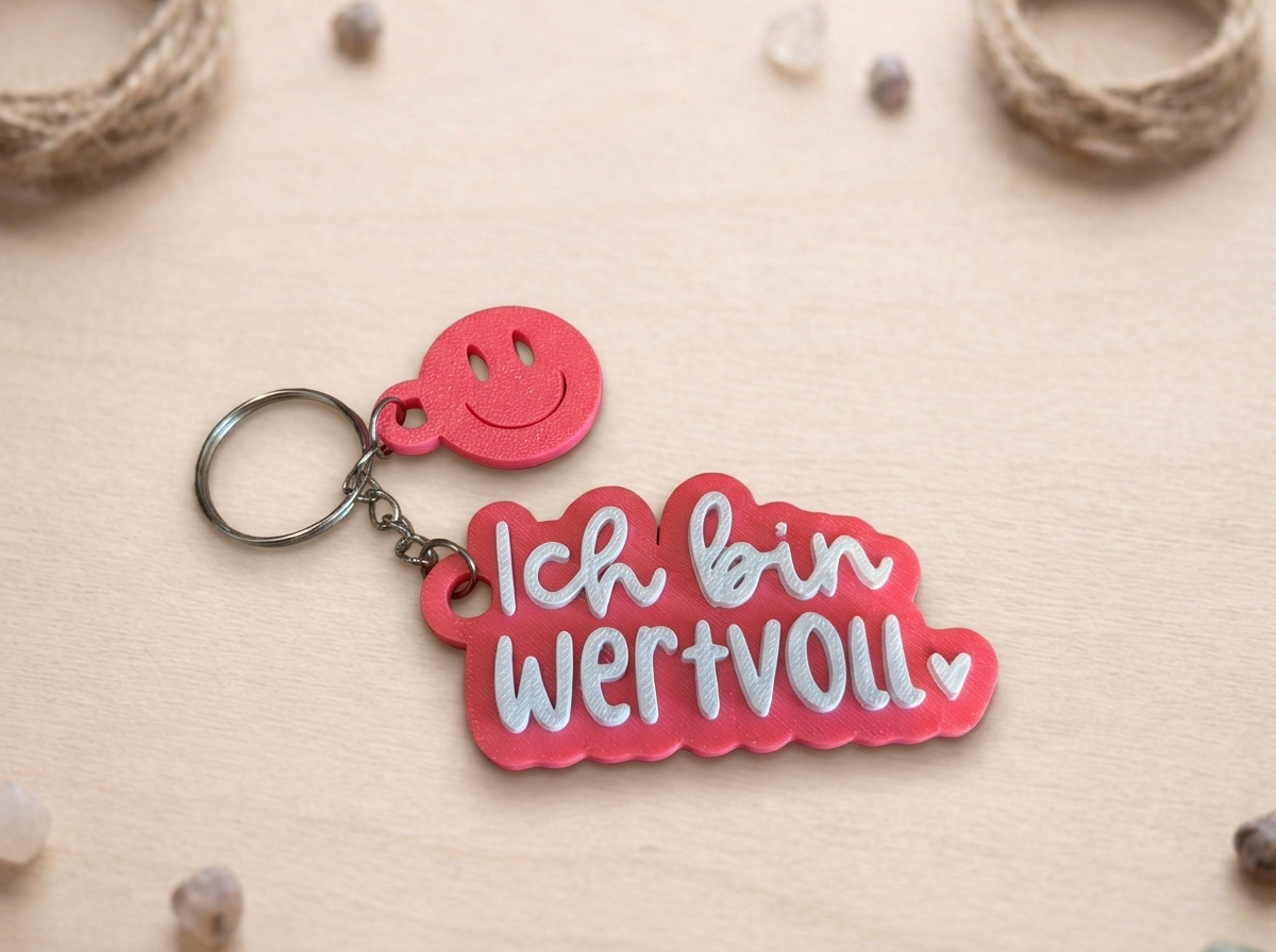 Schlüsselanhänger „Ich bin wertvoll“ – Handmade 3D-Druck Anhänger aus PLA