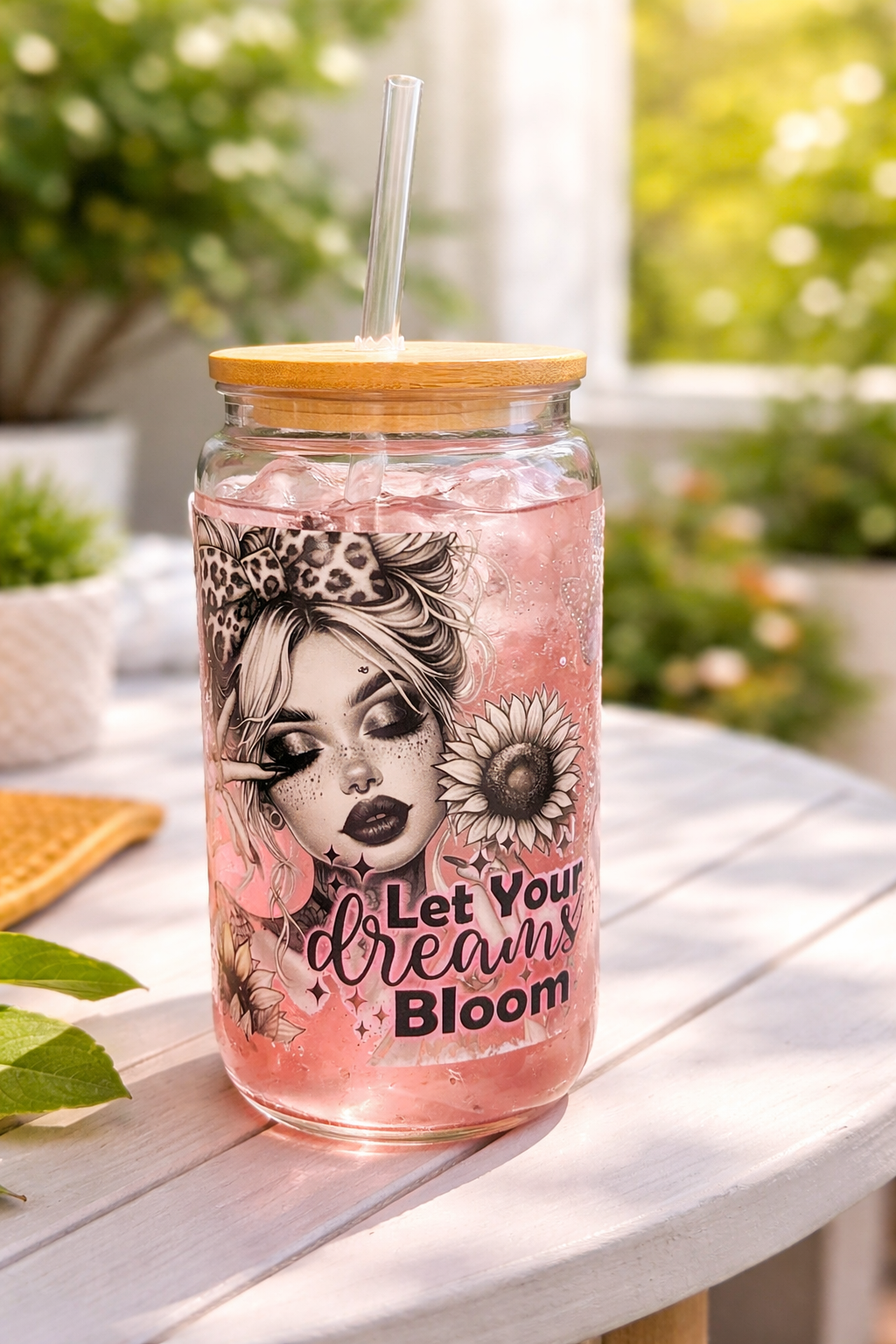 Trinkbecher klar-"Let your dreams Bloom"