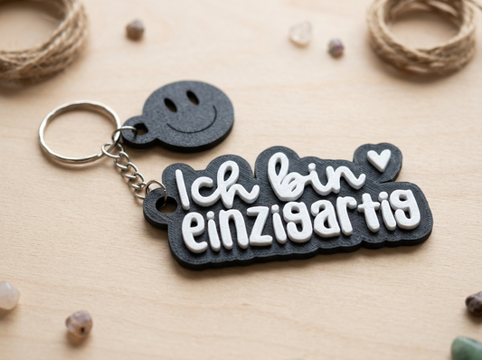 Schlüsselanhänger „Ich bin einzigartig“ – Handmade 3D-Druck Anhänger aus PLA