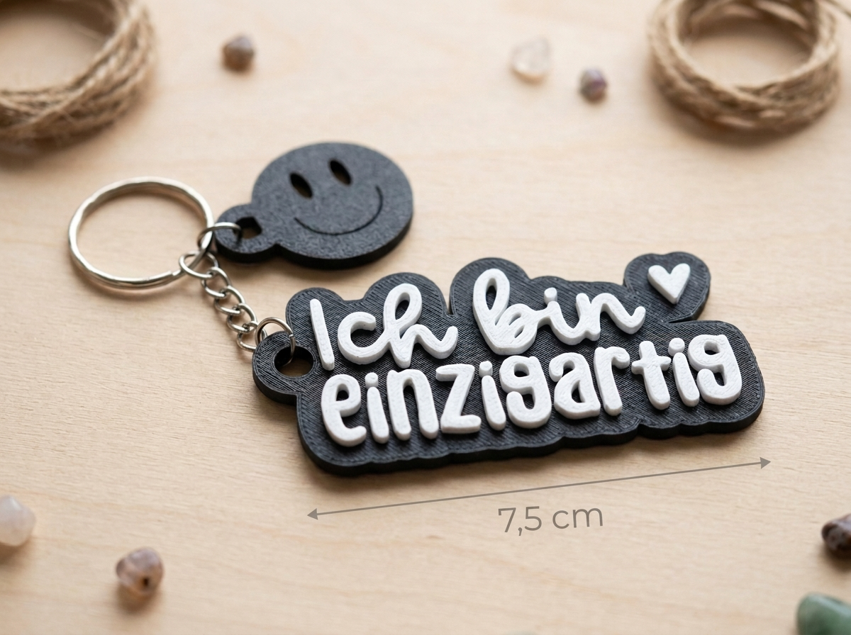 Schlüsselanhänger „Ich bin einzigartig“ – Handmade 3D-Druck Anhänger aus PLA