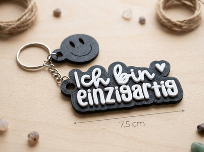 Schlüsselanhänger „Ich bin einzigartig“ – Handmade 3D-Druck Anhänger aus PLA