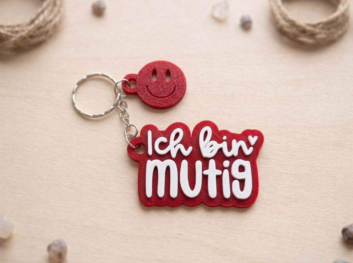 Schlüsselanhänger „Ich bin mutig“ – Handmade 3D-Druck Anhänger aus PLA
