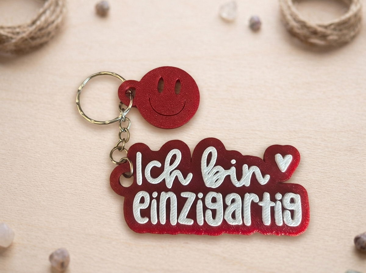 Schlüsselanhänger „Ich bin einzigartig“ – Handmade 3D-Druck Anhänger aus PLA