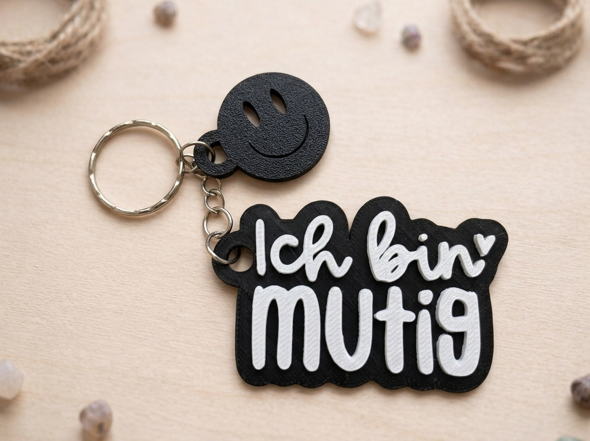 Schlüsselanhänger „Ich bin mutig“ – Handmade 3D-Druck Anhänger aus PLA